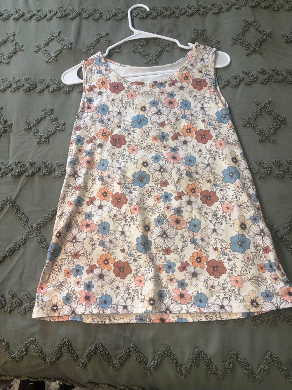 Women Floral Tank Top - Cream with Blue, Peach & Rust Flowers